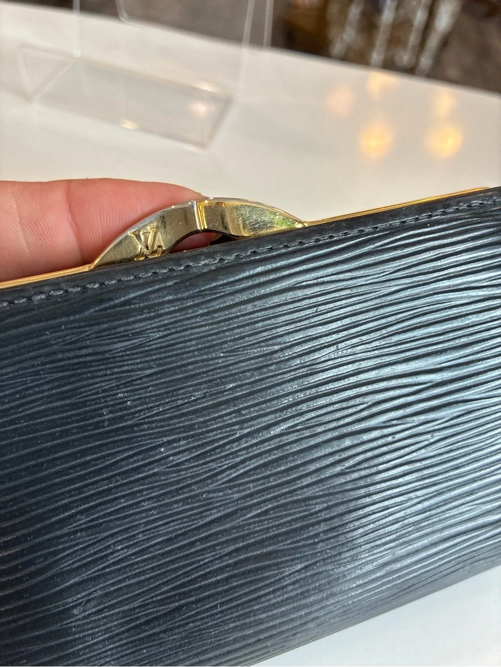 Louis Vuitton Black Epi Leather Wallet with Gold Hardware